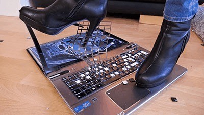 Crushing The Slave’s Laptop Under My Arse And High-heeled slippers